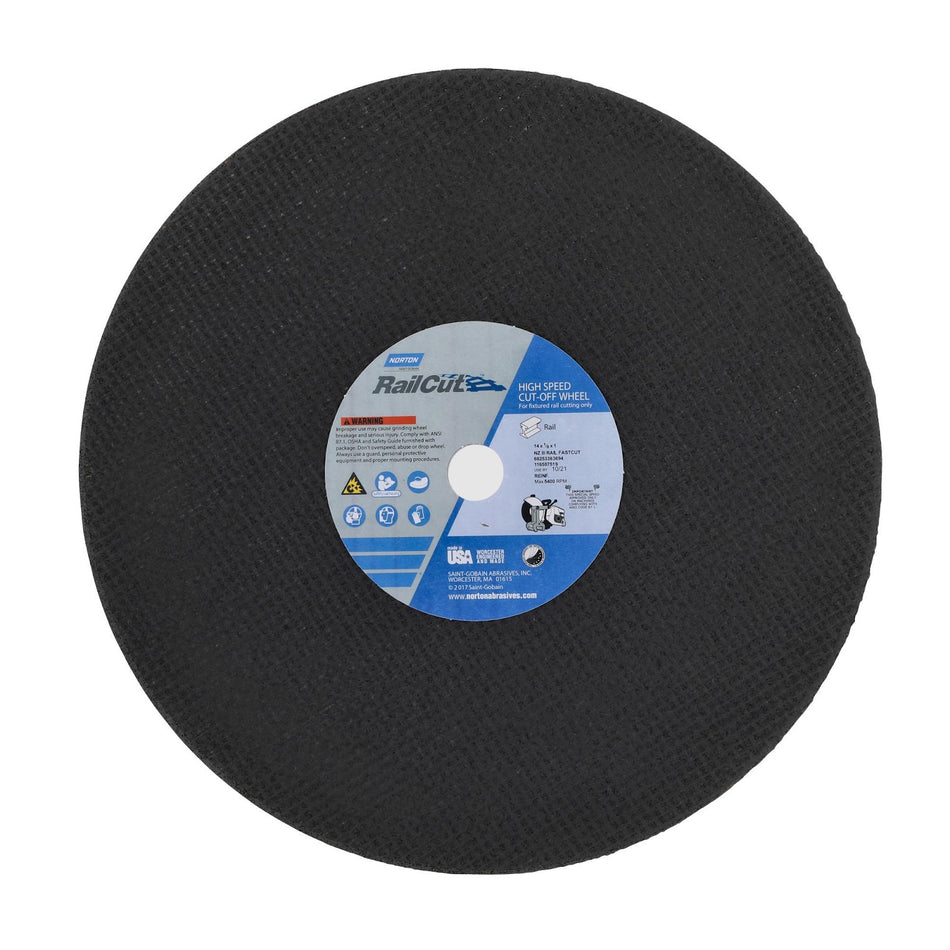 Norton 14 x 1/8 x 1 In. RailCut NorZon III FastCut Reinforced Rail Cut-Off Wheel 5NZ 24 R BNA Type 01/41, 10-Pack