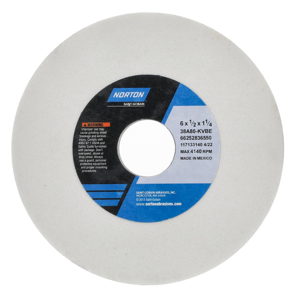 Norton 6 x 1/2 x 1-1/4 in Type 01 Toolroom Wheel 38A 80 K VBE