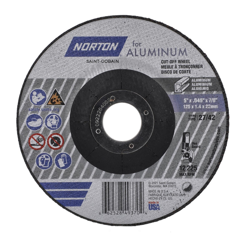 Norton 5 x 0.045 x 7/8 in Type 42 Cut-Off Wheel AO 36 Grit Q, 25-Pack