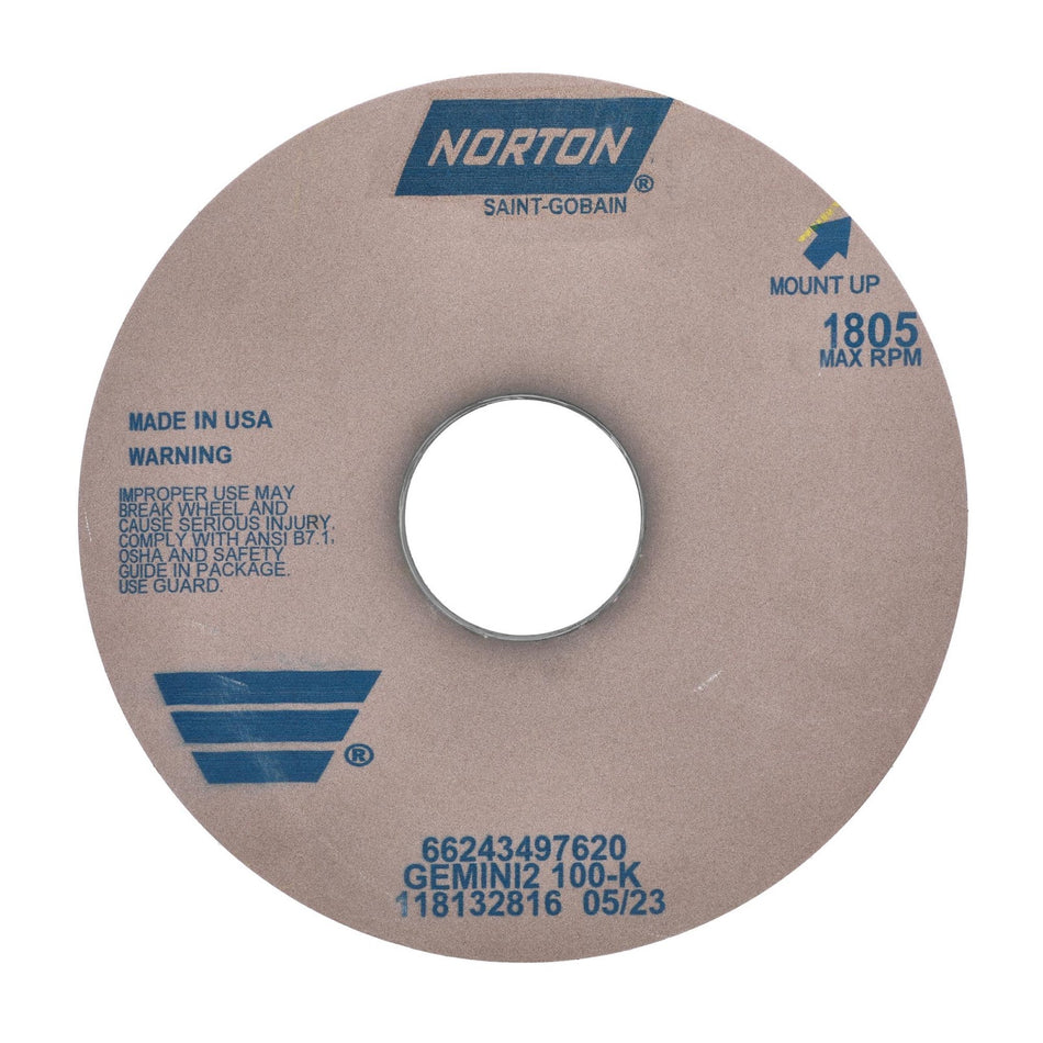 Norton 18 x 2 x 5 in Gemini Type 01 Cylindrical Grinding Wheel AO 100 K V35