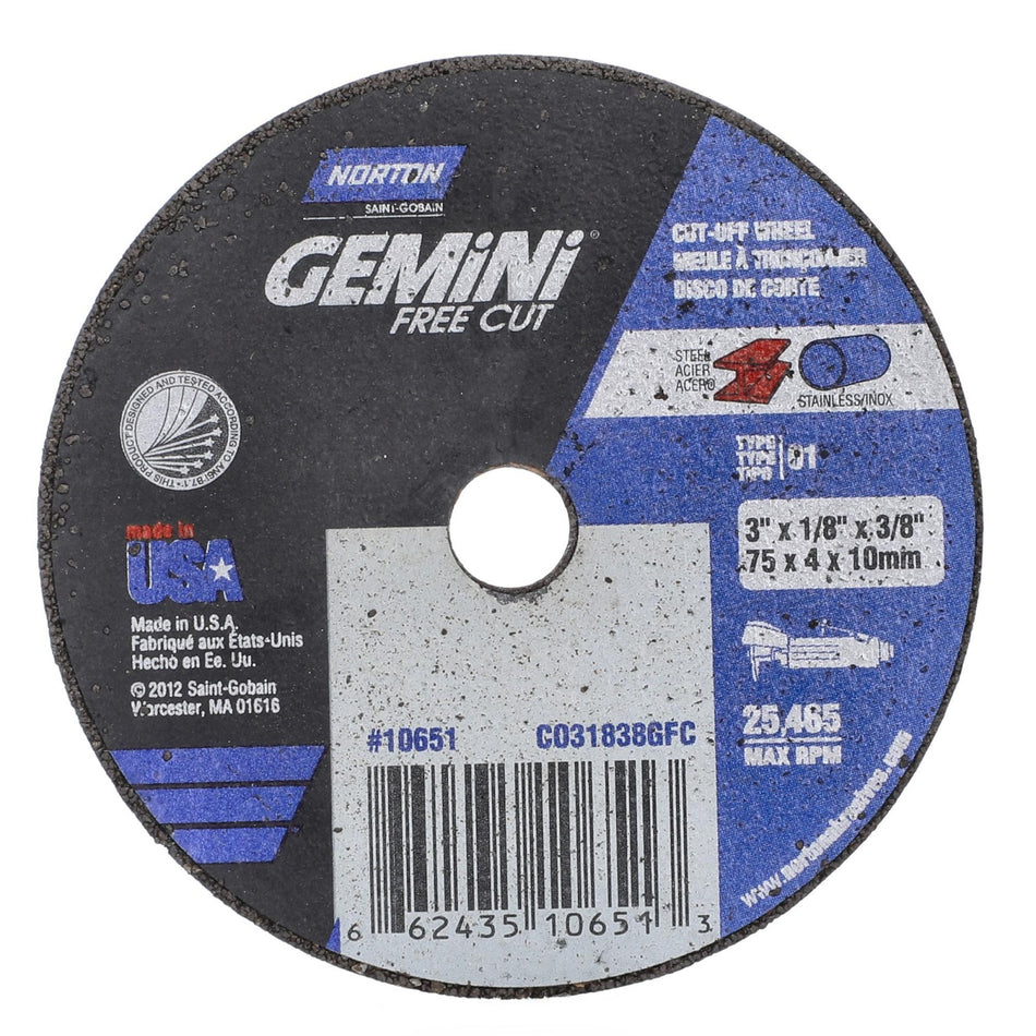 Norton 3 x 1/8 in Gemini Type 41 Cut-Off Wheel AO 36 Grit T, 25-Pack