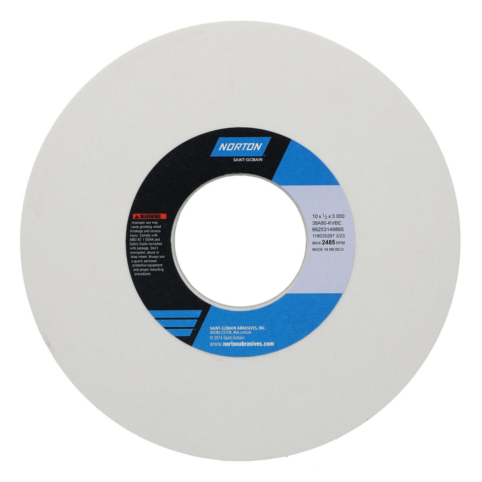 Norton 10 x 1/2 x 3 in Type 01 Toolroom Wheel 38A 80 K VBE