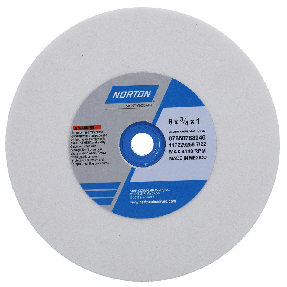 Norton 6 x 3/4 x 1 in Premium Bench Straight Wheel 01 38A 60 J VBE