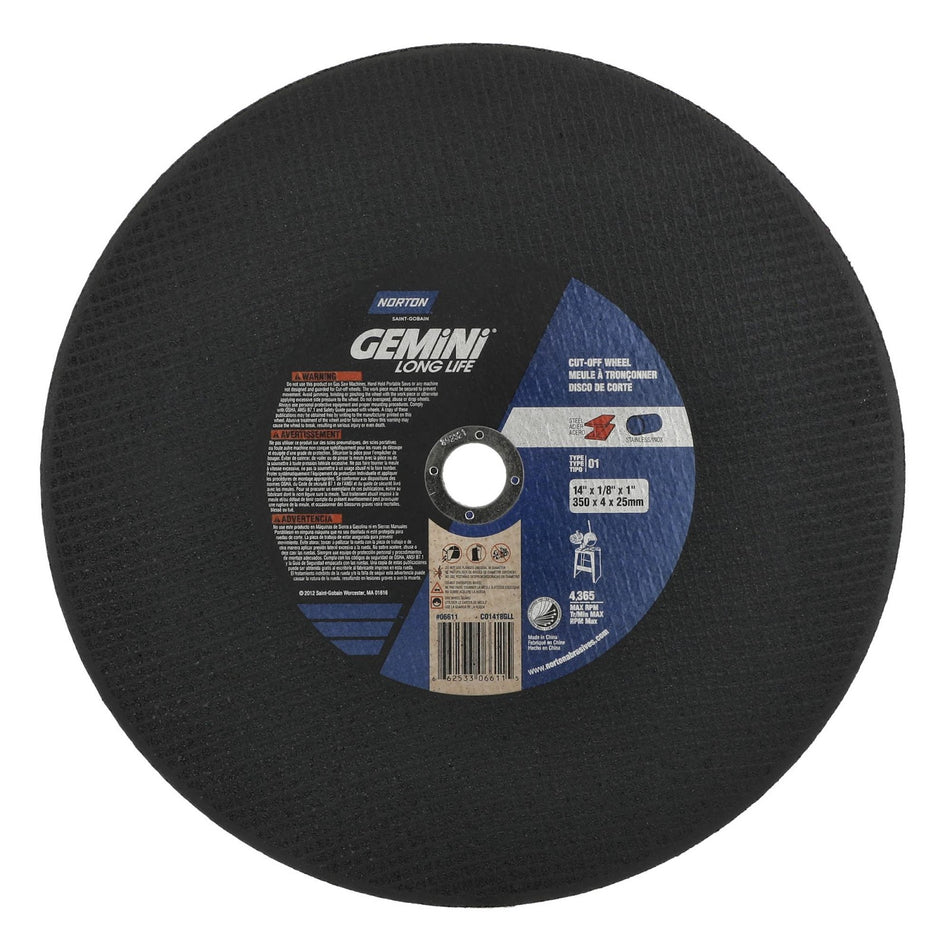 Norton 14 x 1/8 in Gemini Type 41 Cut-Off Wheel AO 24 Grit T, 10-Pack