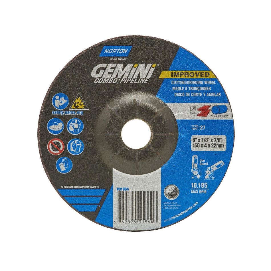 Norton 6 x 1/8 x 7/8 in Gemini Type 27 Grinding Wheel AO 24 Grit T, 20-Pack