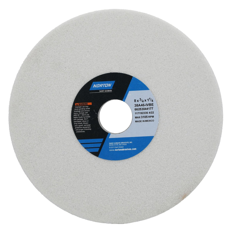 Norton 8 x 3/4 x 1-1/4 in Type 01 Toolroom Wheel 38A 46 I VBE