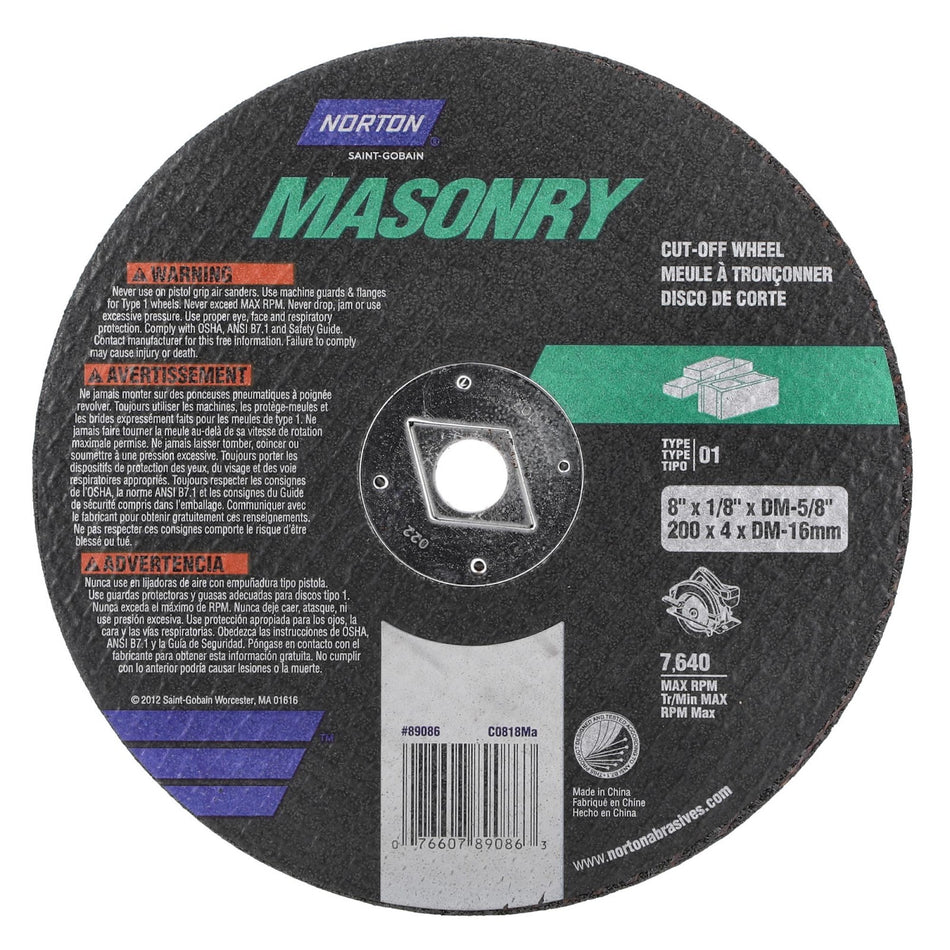 Norton 8 x 1/8 in Masonry Type 41 Cut-Off Wheel SC 24 Grit T, 10-Pack