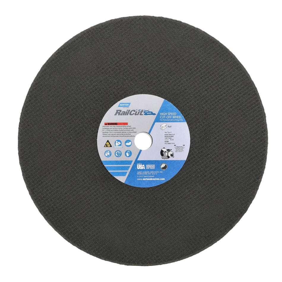 Norton 14 x 1/8 x 1 in RailCut Type 01 Reinforced Cut-Off Wheel AO 24 Grit R BNA, 10-Pack