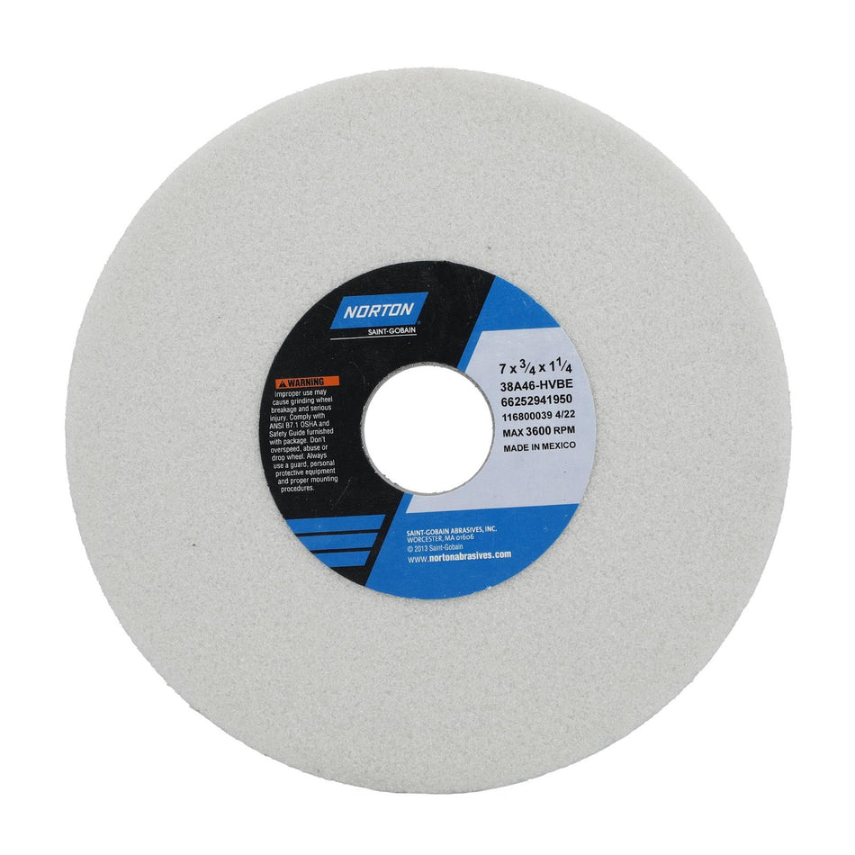 Norton 7 x 3/4 x 1-1/4 In. Toolroom Wheel >4 in 38A 46 H VBE Type 01
