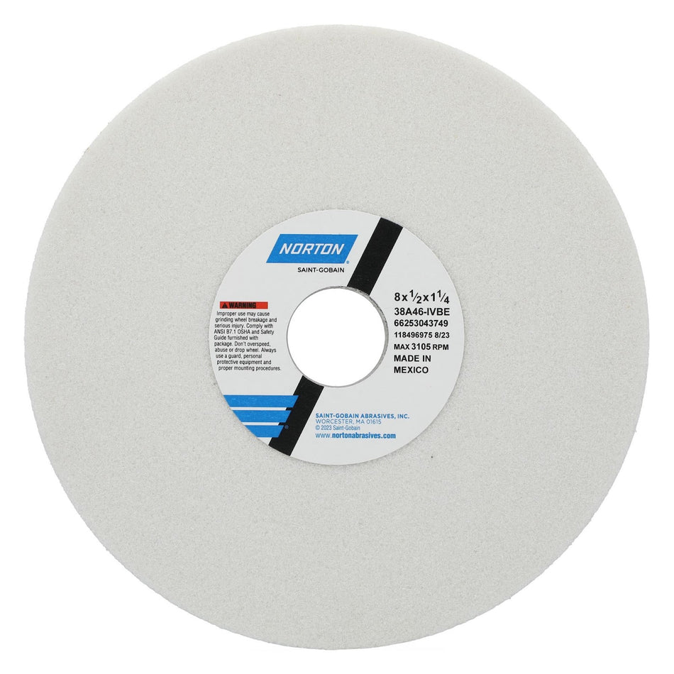 Norton 8 x 1/2 x 1-1/4 in Type 01 Toolroom Wheel 38A 46 I VBE