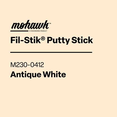 Label for Mohawk Fil-Stik Putty Stick in Aged Papyrus color on a gray background