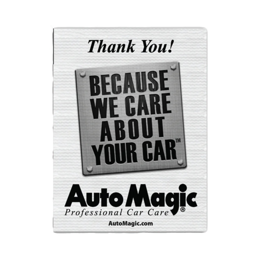 A package of AutoMagic floor mat covers with the text 'Thank you! Because we care about your car' printed on it, indicating the brand's appreciation for the car owner.