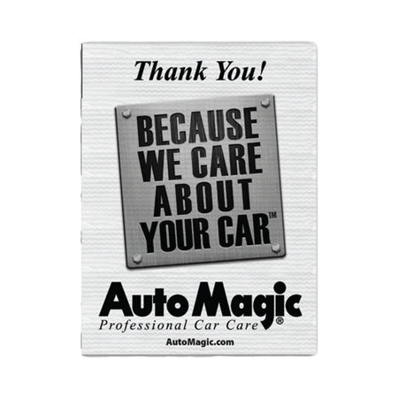 A package of AutoMagic floor mat covers with the text 'Thank you! Because we care about your car' printed on it, indicating the brand's appreciation for the car owner.