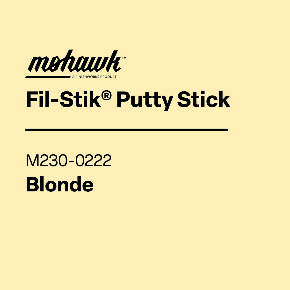 Mehawk Fil-Stik Putty Stick label on a beige background