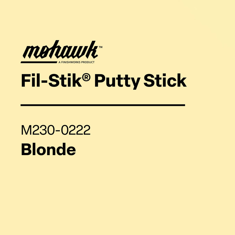Mehawk Fil-Stik Putty Stick label on a beige background