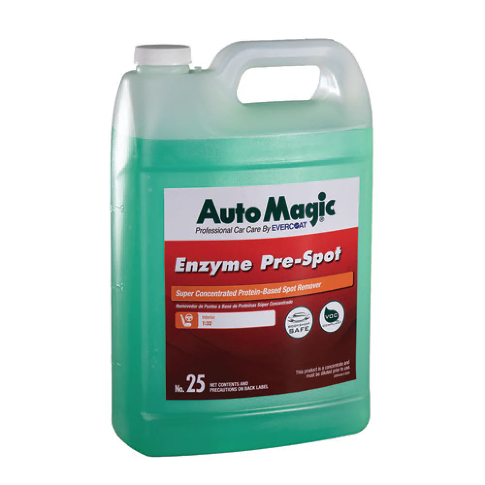 A green plastic container of AutoMagic Enzyme Pre Spot, which is a protein-based stain remover.