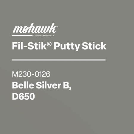 Product label for Mohawk Fil-Stik Putty Stick on a gray background