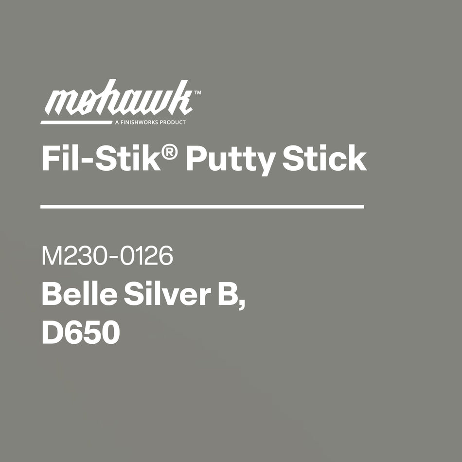 Product label for Mohawk Fil-Stik Putty Stick on a gray background