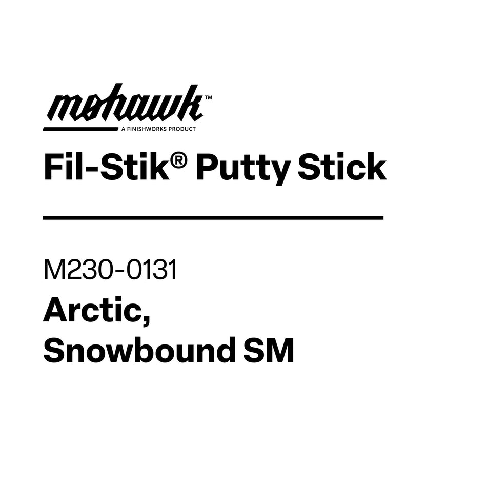 Product label for Mohawk Fil-Stik Putty Stick in Arctic, Snowbound SM color on a white background.
