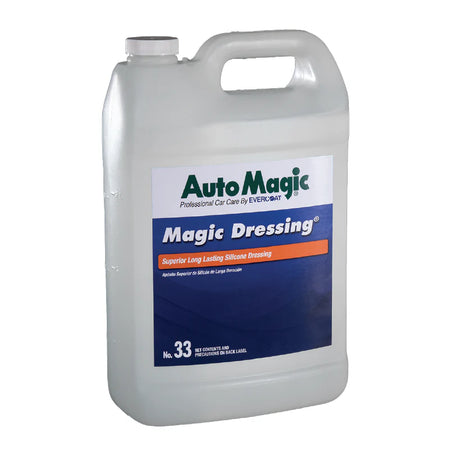 A plastic container of AutoMagic Magic Dressing, a long-lasting silicone product.