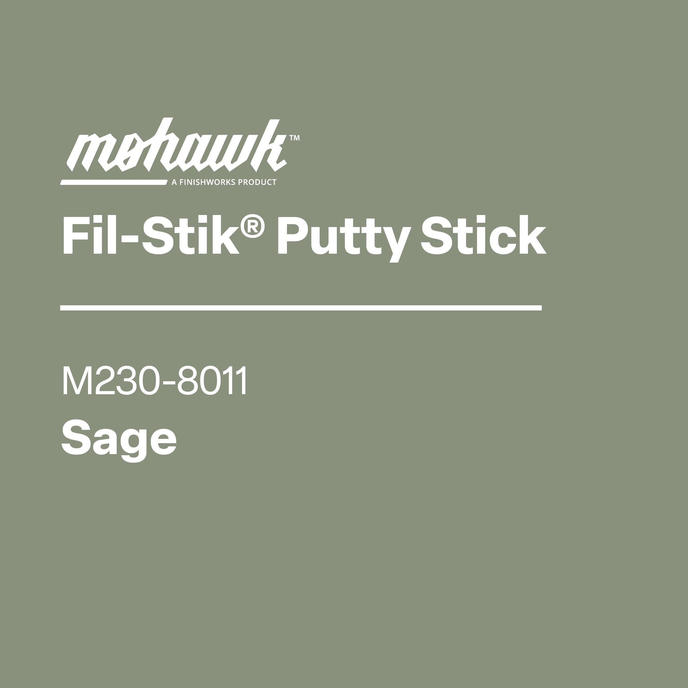 Mohawk Fil-Stik Putty Stick label on a brown background