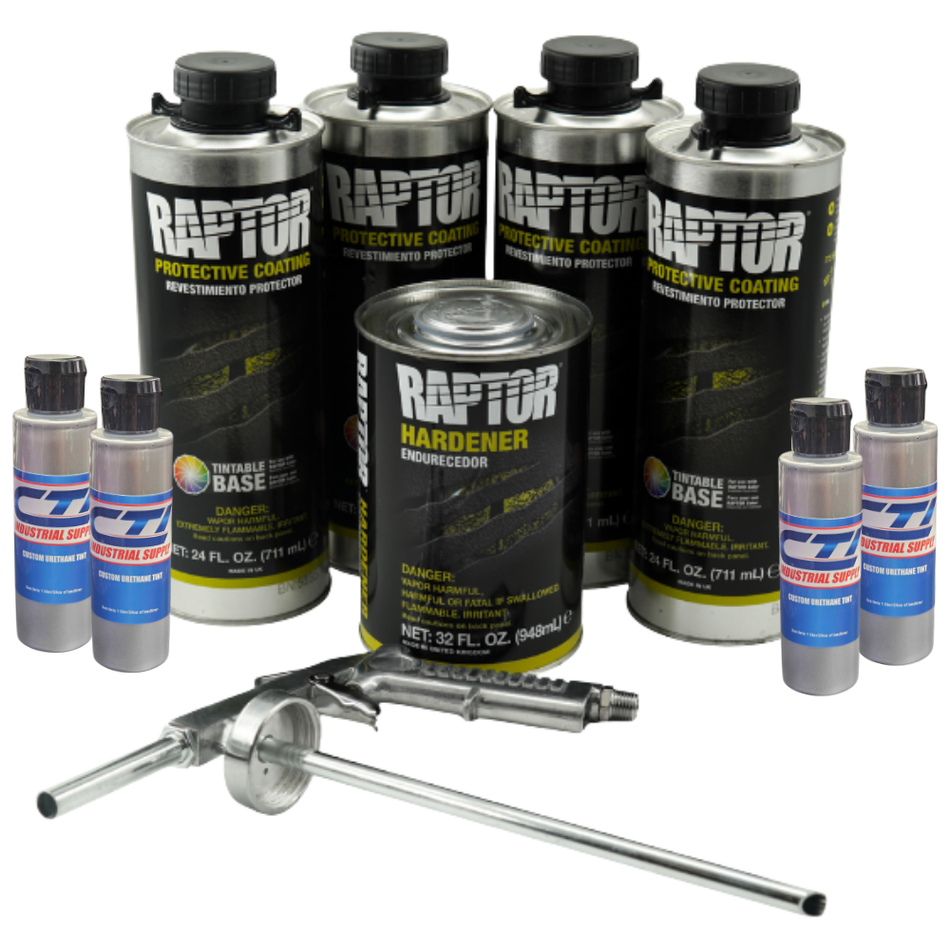 U-Pol Raptor Bright Silver Bedliner Kit with Spray Gun