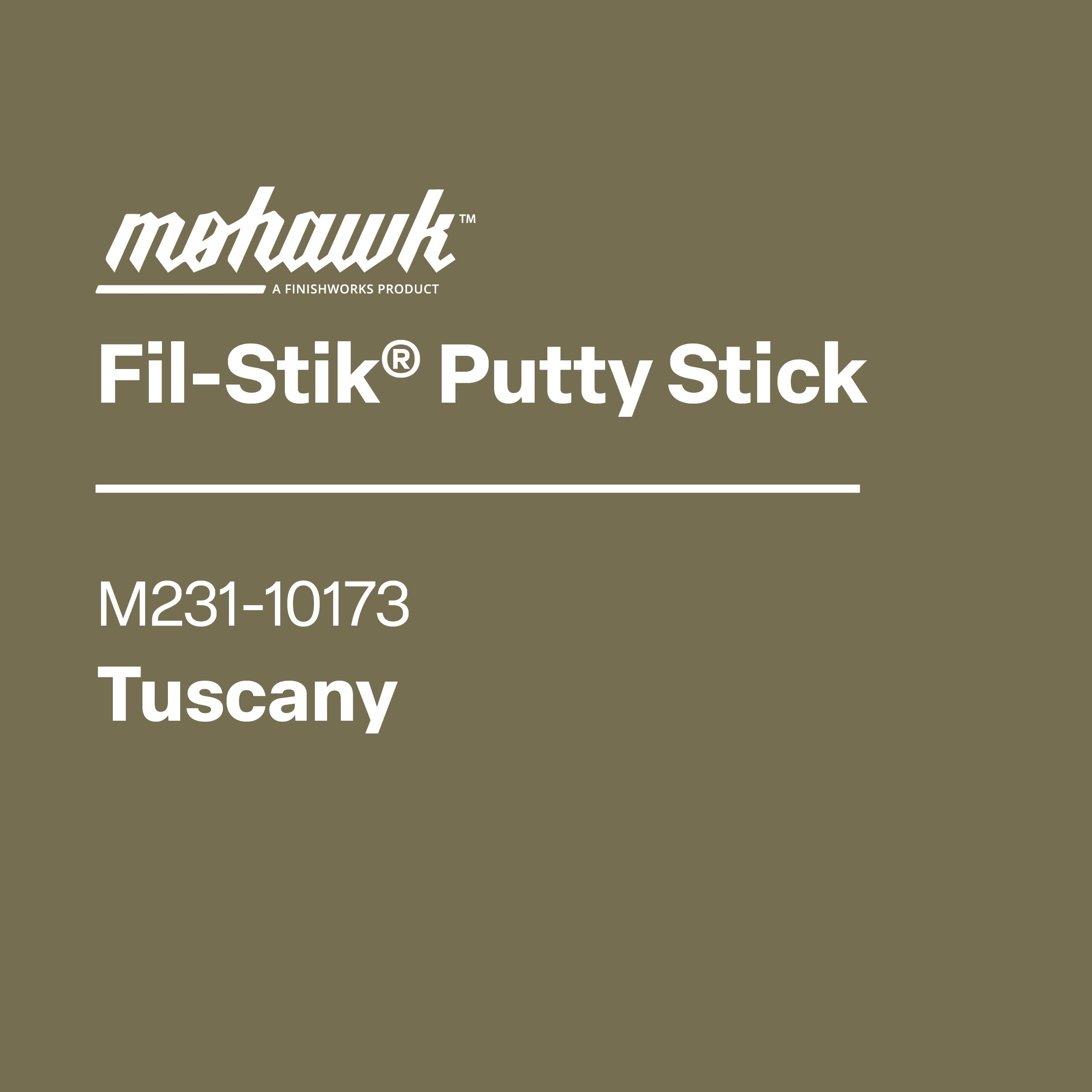 Mohawk Fil-Stik Putty Stick label with product name and color on a dark gray background