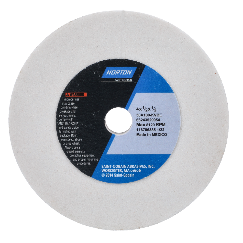 Norton4 x 1/2 x 1/2 in Type 01 Toolroom Wheel 38A 100 K VBE 66243529954 1 EA