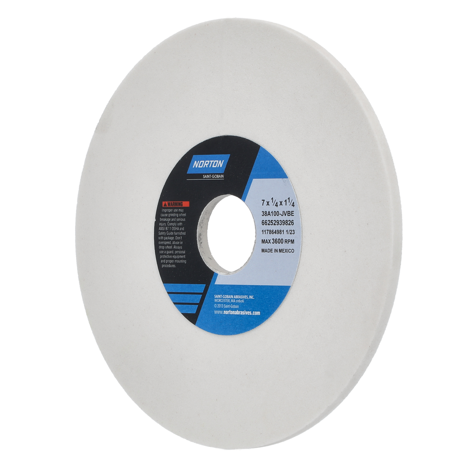 Norton7 x 1/4 x 1-1/4 In. Toolroom Wheel >4 in 38A 100 J VBE Type 01 66252939826 1 EA