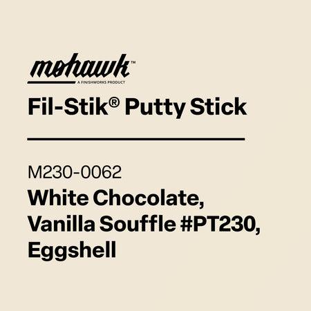 Product label for Mohawk Fil-Stik Putty Stick with color description on a beige background