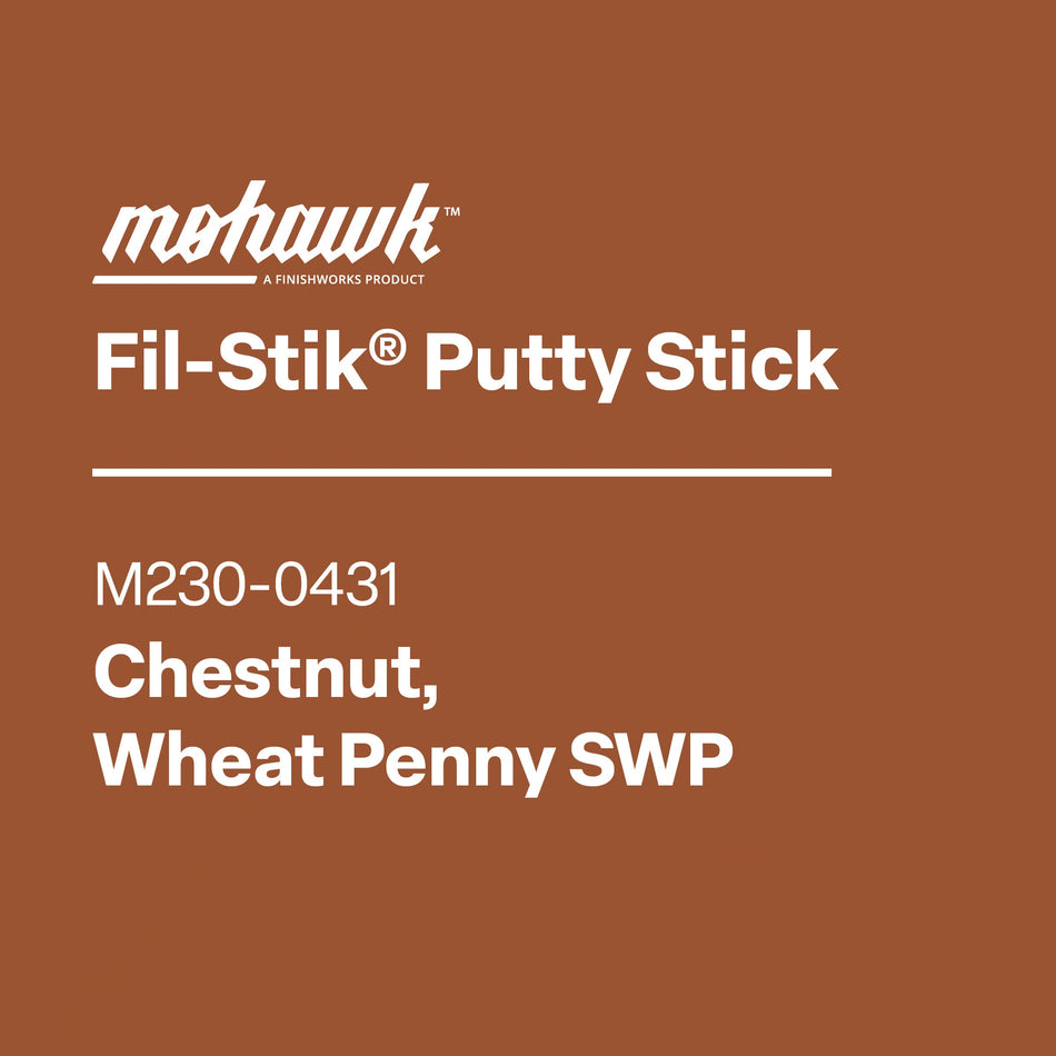 Mohawk Fil-Stik Putty Stick label on a brown background