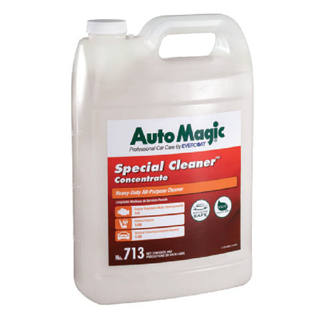A white plastic container of AutoMagic Special Cleaner Concentrate with red and black labeling.