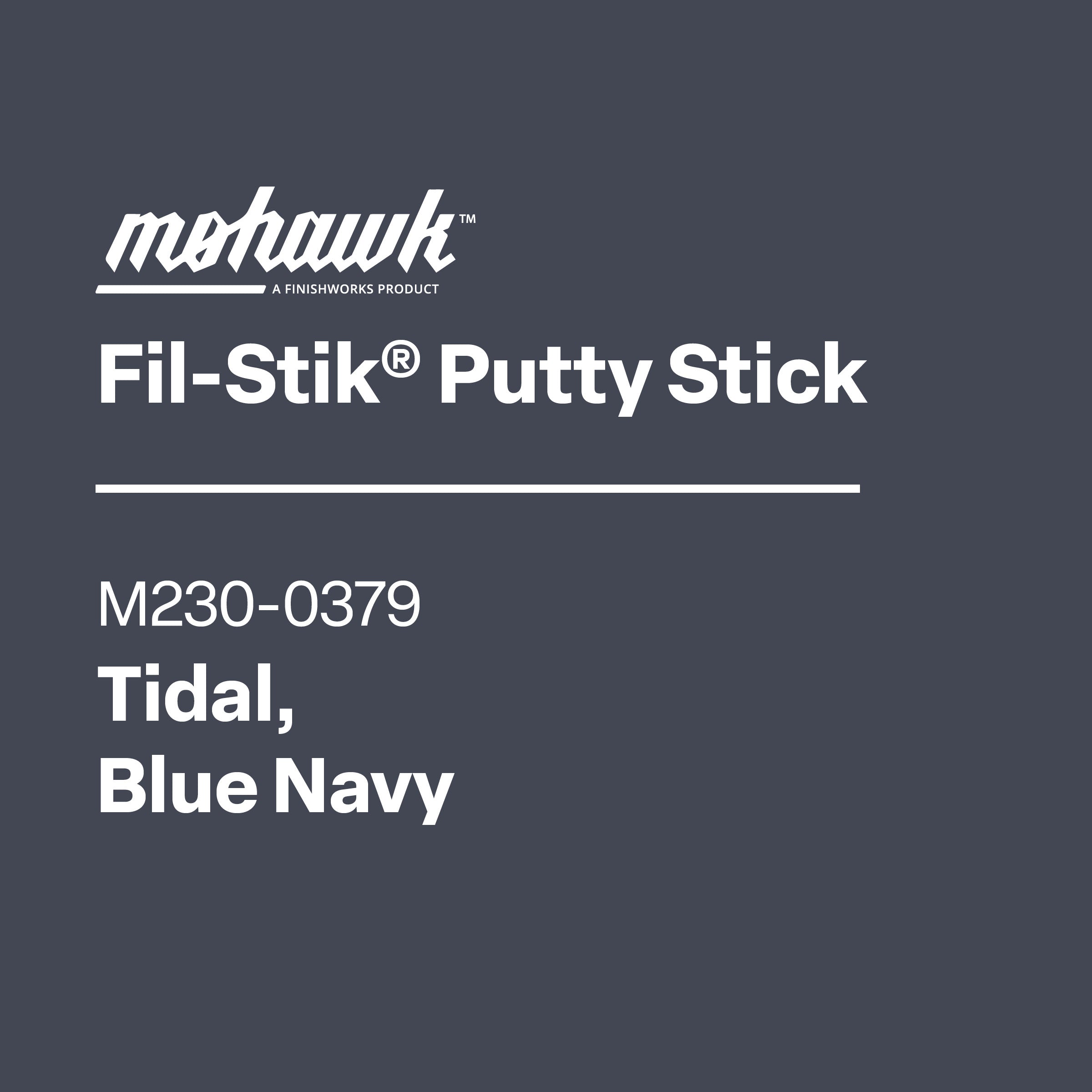 Mohawk Fil-Stik Putty Stick label with product details on a dark gray background