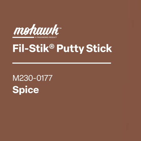 Mohawk Fil-Stik Putty Stick label on a brown background