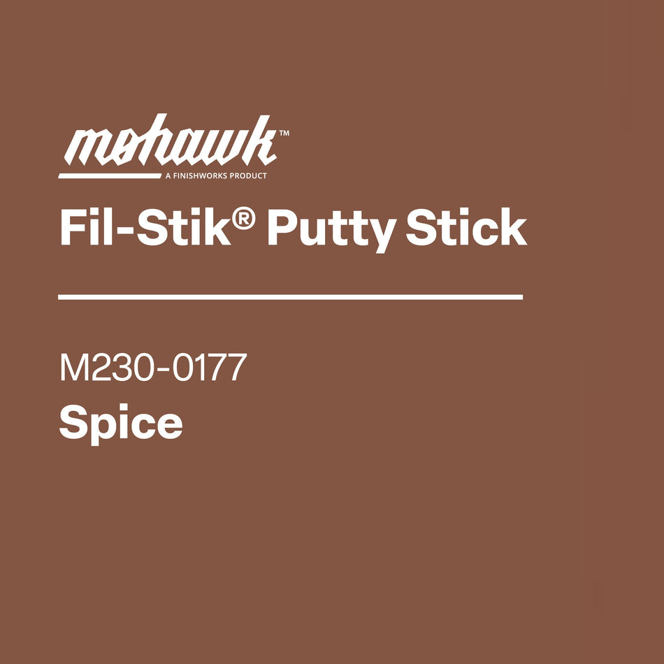 Mohawk Fil-Stik Putty Stick label on a brown background