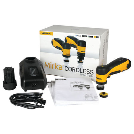 Mirka cordless power tool set with packaging on a white background