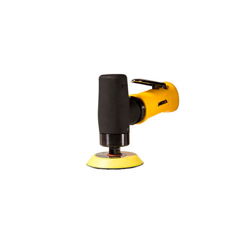 Yellow and black random orbit sander on a white background