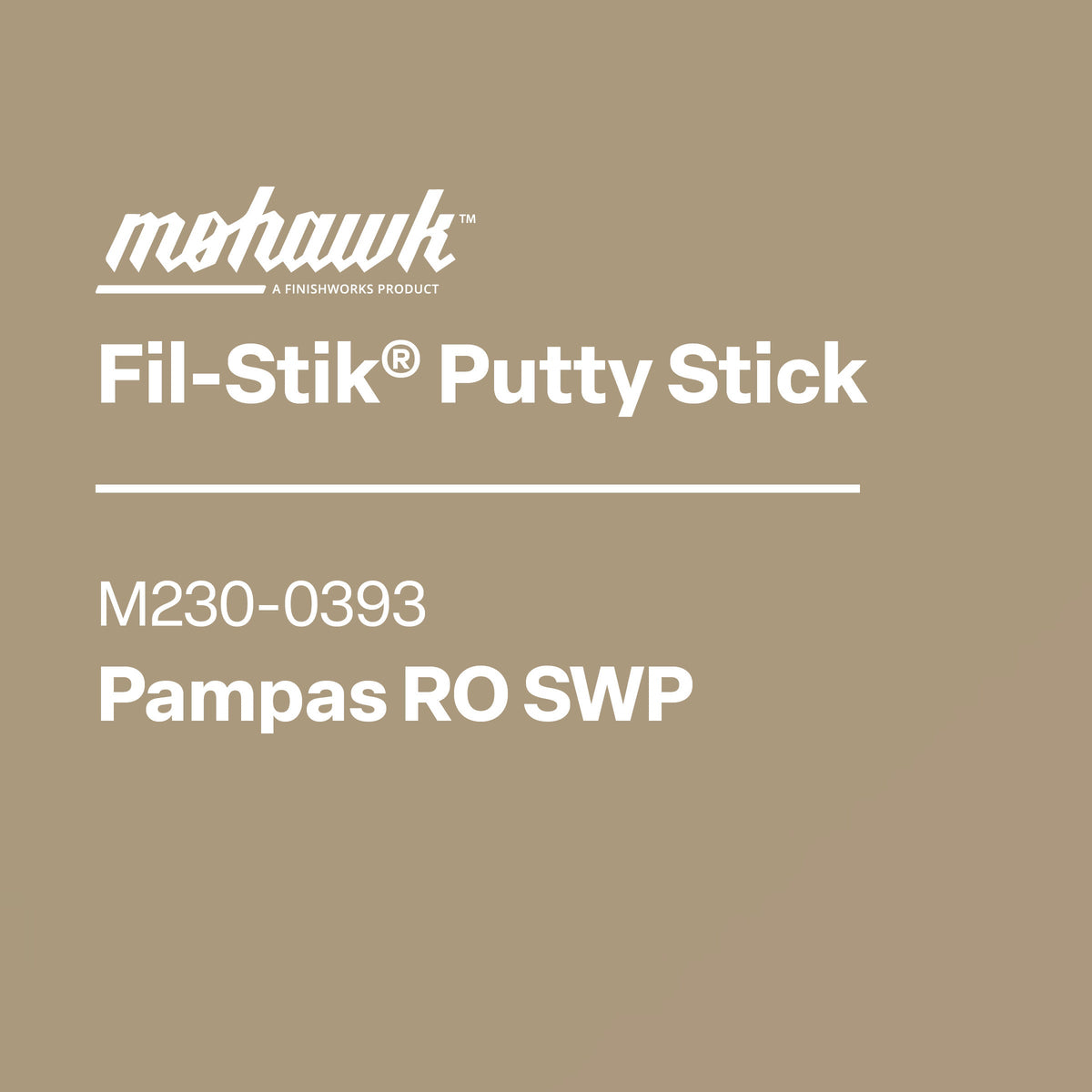 Mohawk Fil-Stik Putty Stick packaging with product details on a brown background