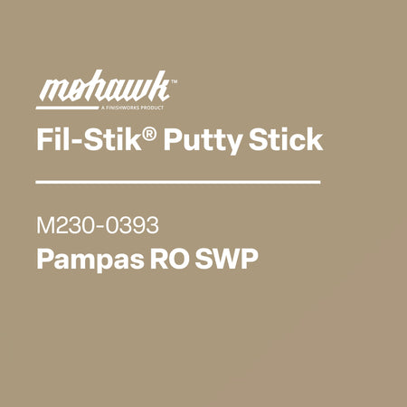 Mohawk Fil-Stik Putty Stick packaging with product details on a brown background