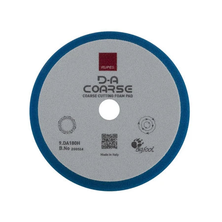 A RUPES DA Coarse Cutting Foam Pad with blue and red branding, 7 inches in diameter, intended for use with dual-action polishers.