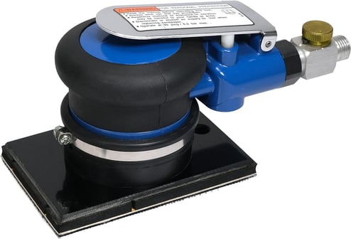 Sanding machine with blue sanding drum and black base on a white background