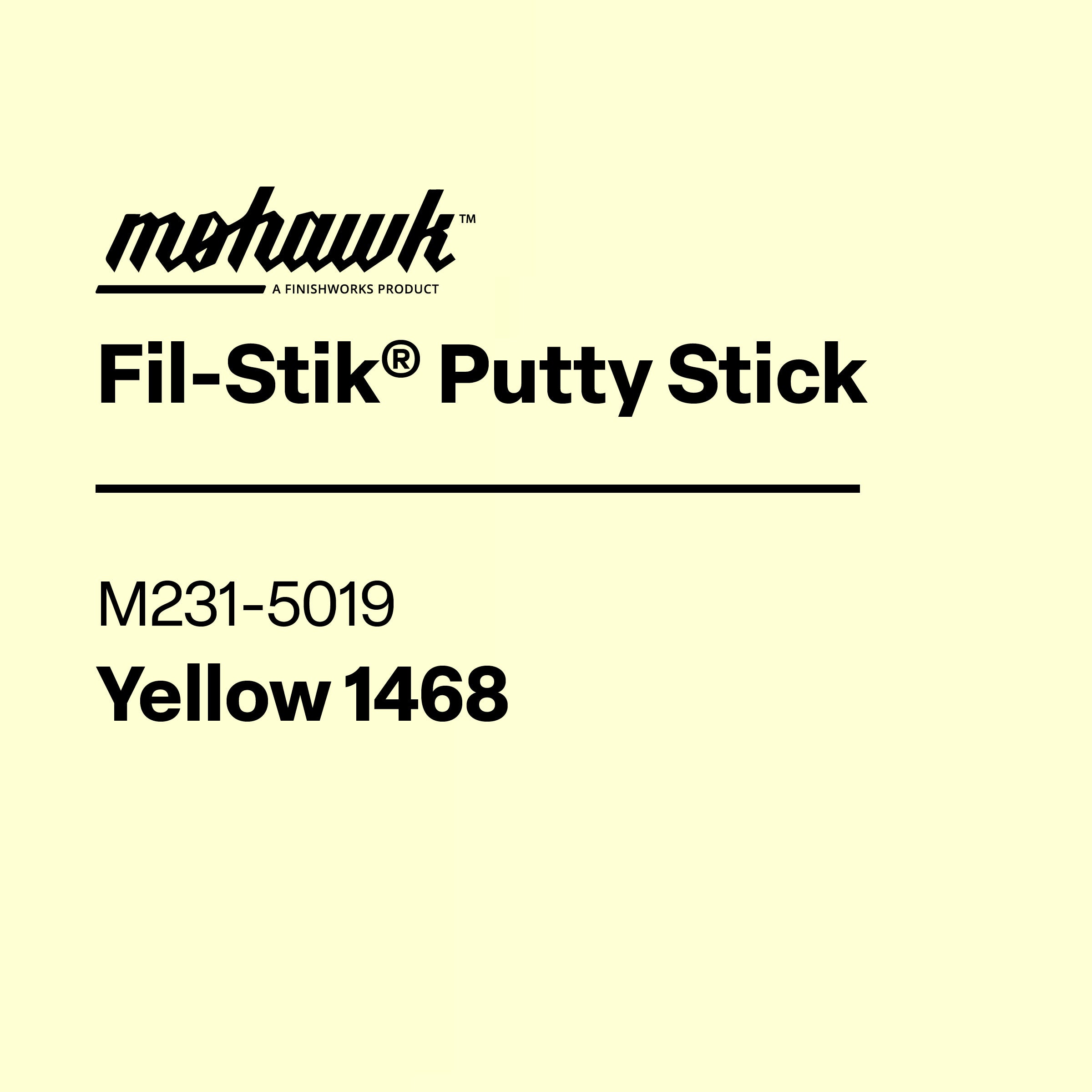 Label for Mohawk Fil-Stik Putty Stick in Warm White on a beige background