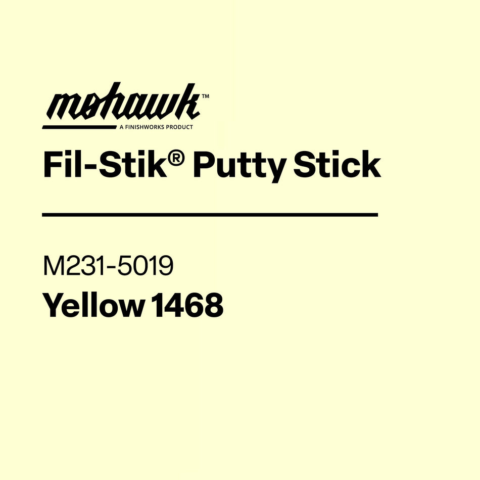 Label for Mohawk Fil-Stik Putty Stick in Warm White on a beige background