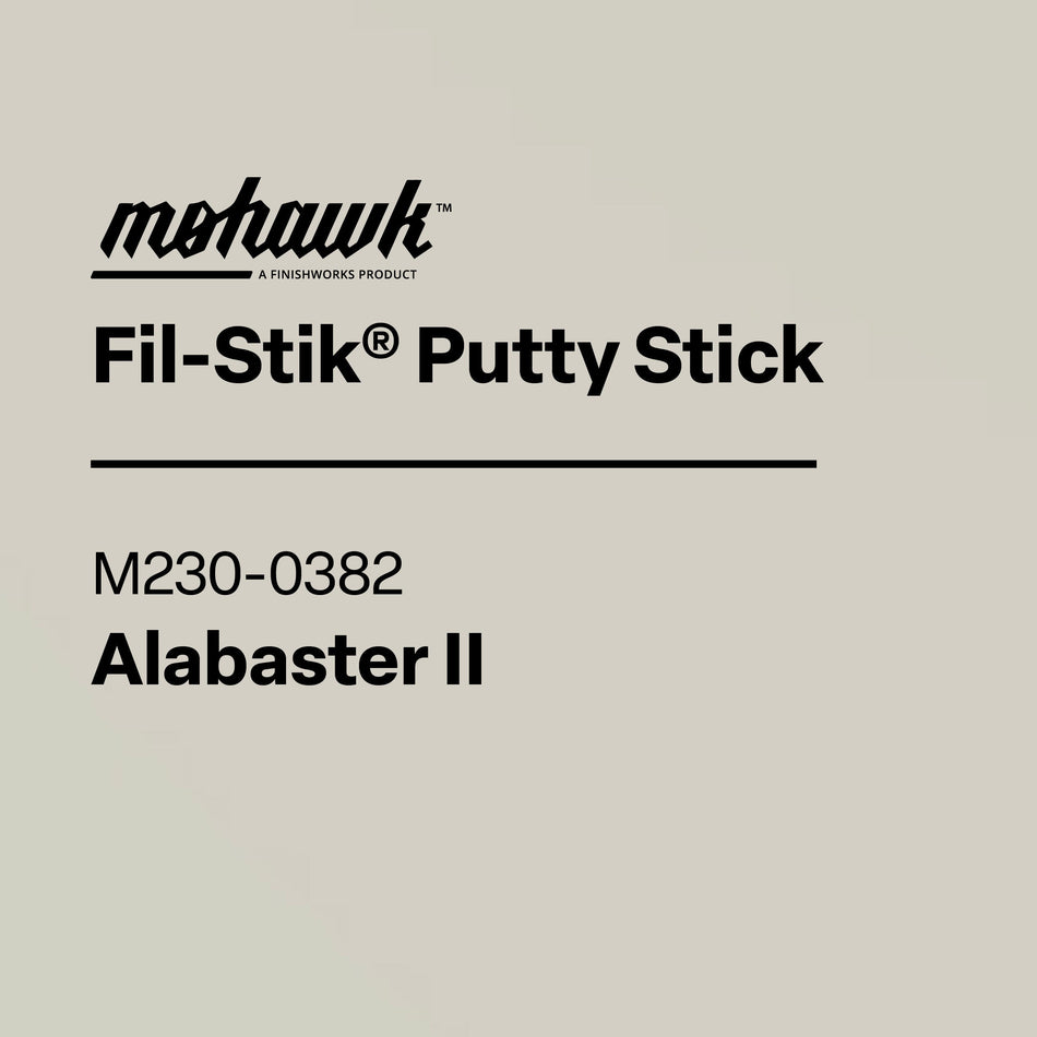 Product label for Mohawk Fil-Stik Putty Stick in Soft Cream color on a beige background