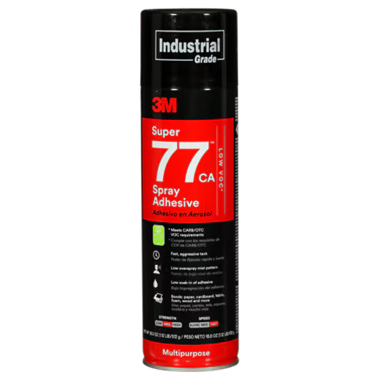 3M Super 77 CA Multipurpose Spray Adhesive, Low VOC <25%, Clear, 24 fl oz (Net Wt 18.0 oz)