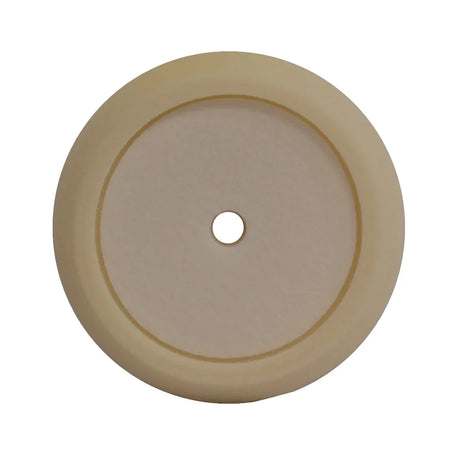 A 9-inch white heavy-cut foam pad with a central hole for attachment, designed for aggressive cutting and heavy defect removal.