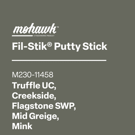 Mohawk Fil-Stik Putty Stick product information on a gray background