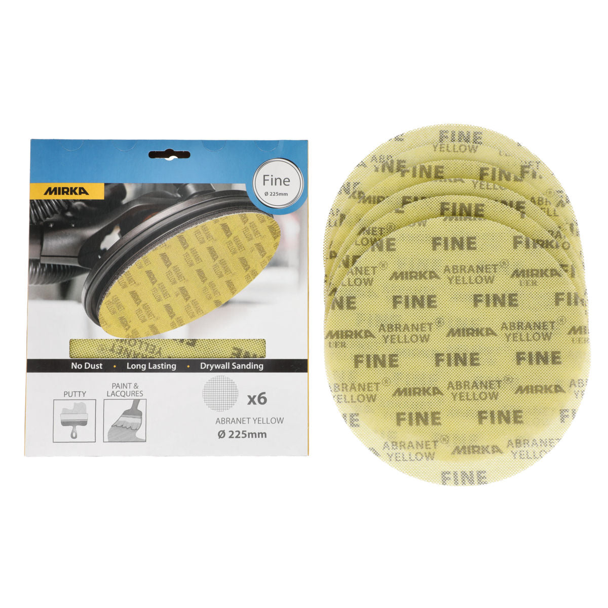 Mirka ABRANET YELLOW 9 in Grip Coarse, 6 Discs/Pkg