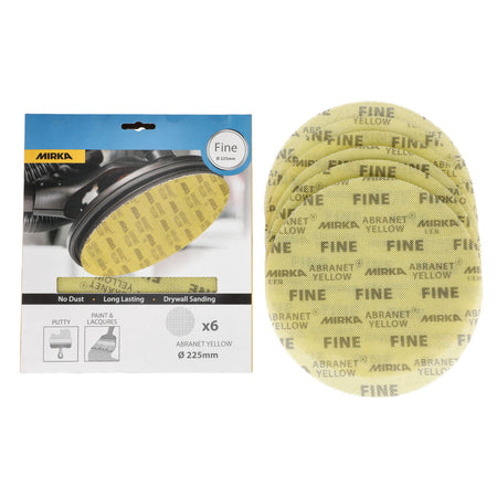 Mirka ABRANET YELLOW 9 in Grip Fine, 6 Discs/Pkg