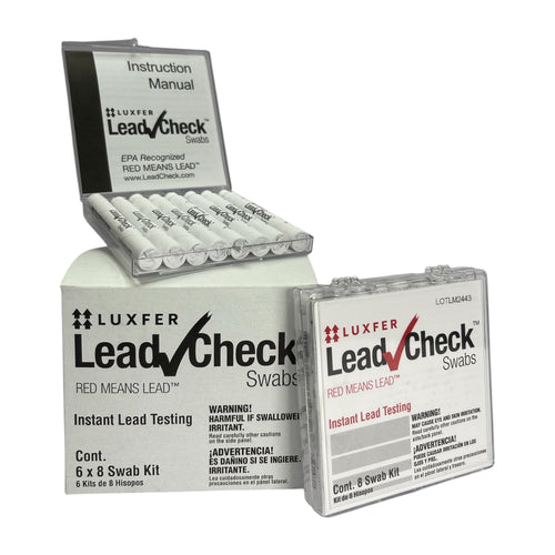 Luxfer LeadCheck swab kits with packaging on a white background